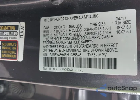 2017 Honda Cr-V Ex from USA, damaged, VIN 5J6RW2H55HL035848